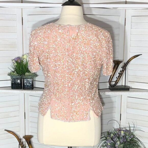 Vintage Beaded Sequined Pink Silk Blouse XL - Picture 2 of 14